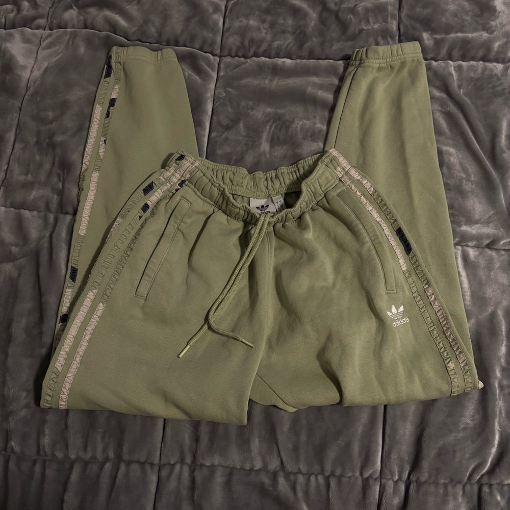 Adidas Track Sweatpants. End Plastic Waste Green, Camo Detailing